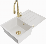 K&ouml;&ouml;givalamu koos kraaniga Mexen Bruno White+Gold, graniit, 79 cm x 49 cm x 20 cm, kuldne/valge