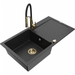 K&ouml;&ouml;givalamu koos kraaniga Mexen Leo, graniit, 90 cm x 50 cm x 19 cm, metallic black/silver+black/gold