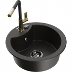 K&ouml;&ouml;givalamu koos kraaniga Mexen Diego, graniit, 48.8 cm x 48.8 cm x 16.7 cm, metallic black/gold+black/gold