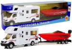 M&auml;ngumaastur paadiga Lean Toys Motorhome & Trailer, valge v./punane v.