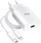 Telefoni laadija BlueStar TFK-TC-1099C, USB Type C/Apple Lightning, valge v., 18 W