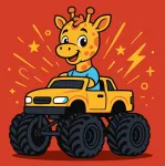 Maalimine numbrite j&auml;rgi Ideyka Giraffe On A Car, punane v./kollane v.