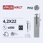 Isekeermestavad kruvid Haushalt DIN 14566, 4.2 mm x 22 mm, 500 tk
