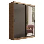 Riidekapp ADRK Hailey, tamm v./must v., 160 cm x 60 cm x 205 cm, peegliga