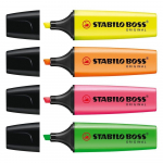 Tekstimarker Stabilo, kollane/roheline/oranž, 4 tk