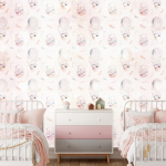 Fototapeet Artgeist Solid Pattern With Feathers - Hares In A Basket And In A Balloon For Children, 70 cm x 100 cm