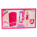 M&ouml;&ouml;bel, komplekt Lean Toys Wardrobe & Mirror, valge v./roosa v.