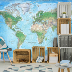 Fototapeet Artgeist Traditional World Map - Continents With Inscriptions In English And Compass, 70 cm x 100 cm