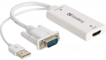 Adapter Sandberg VGA/Audio / HDMI / USB HDMI, VGA 15 pin male, valge