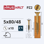 Puidukruvi, universaalsed Haushalt PZ2, 5 x 80 mm/48 mm, kollane, 10 tk