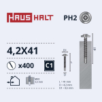 Isekeermestavad kruvid Haushalt DIN 14566, 4.2 mm x 41 mm, 400 tk