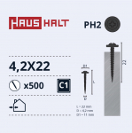 Isekeermestavad kruvid Haushalt DIN 14566, 4.2 mm x 22 mm, 500 tk