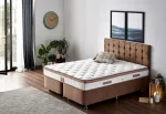 Voodi poolteist istekohta Kalune Design Latte, 150 x 200 cm, valge v./hele pruun v., madratsiga