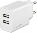 Telefoni laadija 4smarts VoltPlug, 2 x USB, valge v., 12 W
