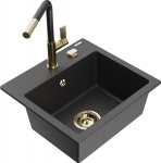 K&ouml;&ouml;givalamu koos kraaniga Mexen Milo Black granite+Black/Gold, graniit, 43 cm x 41 cm x 17.1 cm, black granite+black/gold