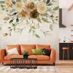 Fototapeet Artgeist Summer Bloom - Retro Floral Motif With Flowers And Leaves With Patterns, 70 cm x 70 cm