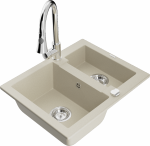 K&ouml;&ouml;givalamu koos kraaniga Mexen Carlos Beige+Chrome, graniit, 58 cm x 47 cm x 17.7 cm, beige+chrome