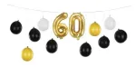 &Otilde;hupallide komplekt ovaalsed/number PartyDeco Nr.60, kuldne v./valge v./must v., 12 tk
