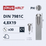 Isekeermestavad kruvid Haushalt DIN7981C, 4.8 mm x 19 mm, 30 tk