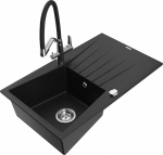 K&ouml;&ouml;givalamu koos kraaniga Mexen Cesar Black+Black/Chrome, graniit, 77 cm x 47 cm x 20 cm, must/kroom