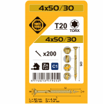 Puidukruvi, universaalsed Forte Tools TX20, 4 x 50 mm, kollane v., 200 tk