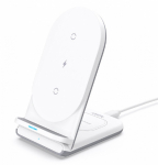 Telefoni laadija Aukey Aircore 2 in 1, USB-C/2 x Qi Wireless, valge v., 10 W