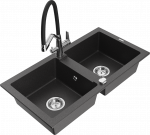 K&ouml;&ouml;givalamu koos kraaniga Mexen Mario, vaik/graniit, 82 cm x 43.6 cm x 16.1 cm, kroomi/must/black granite