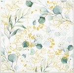 Pabersalvr&auml;tikud Paw Decor Collection Golden Eucalyptus, 25 cm x 25 cm, kuldne v./valge v., 20 tk