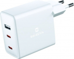 Telefoni laadija Swissten Travel Charger, USB/2 x USB-C, valge v., 70 W