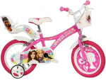 Lisaratastega laste jalgratas, laste Dino Bikes Barbie, roosa v./mitmev&auml;rviline, 14"