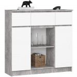 Kummut Akord Furniture Factory K100, valge v./hall v., 98 cm x 35 cm x 101 cm