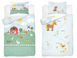 Beebide voodipesu katete komplekt Small Farm Souble-Sided, 100 x 135 cm, valge/roheline