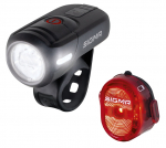 Jalgrattatulede komplekt, laetav Sigma Aura 45 + Nugget II USB, plastik/kumm, must v./punane v., 2 tk