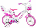 Lisaratastega laste jalgratas, linna- Dino Bikes Flappy, valge v./roosa v., 12"