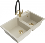 K&ouml;&ouml;givalamu koos kraaniga Mexen Tomas Beige+Black/Gold, graniit, 80 cm x 50 cm x 19 cm, beige+black/gold