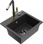 K&ouml;&ouml;givalamu koos kraaniga Mexen Milo, graniit, 43 cm x 41 cm x 17.1 cm, black granite+black/gold