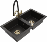 K&ouml;&ouml;givalamu koos kraaniga Mexen Mario, graniit, 82 cm x 43.6 cm x 16.1 cm, metallic black/gold+black/gold