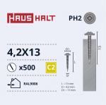 Isekeermestavad kruvid Haushalt DIN 14566, 4.2 mm x 13 mm, 500 tk
