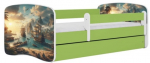 Lastevoodi Kocot Kids Ship, valge v./roheline v., 80 x 180 cm, ilma voodipesukastita, madratsiga