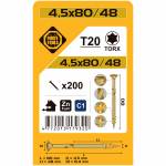 Puidukruvi, universaalsed Forte Tools TX20, 4.5 x 80 mm, kollane v., 200 tk