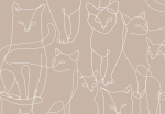 Fototapeet Artgeist Cat Lineart - Minimalist Sketches Of White Cats On Beige Background, 175 cm x 250 cm