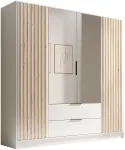 Riidekapp ADRK Neri 200, valge v./pruunikas v., 200 cm x 51 cm x 200 cm, peegliga