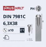 Isekeermestavad kruvid Haushalt, 6.3 mm x 38 mm, 10 tk