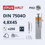Isekeermestavad kruvid Haushalt DIN 7504O, 4.8 mm x 45 mm, 250 tk