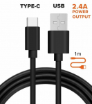 Kaabel Alburnus, USB/USB Type-C, 100 cm, must