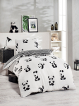 Laste voodipesukomplekt Mijolnir Panda 162ELR9374, valge/must, 140 x 200 cm