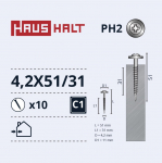 Isekeermestavad kruvid Haushalt DIN 14566, 4.2 mm x 51 mm/31 mm, 10 tk