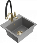 K&ouml;&ouml;givalamu koos kraaniga Mexen Milo Duo, graniit, 43.5 cm x 41 cm x 17.1 cm, kuldne/hall