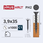 Puidukruvi, gk paneelidele Haushalt PH2, 3.9 x 35 mm, hall, 1000 tk