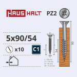 Puidukruvi, universaalsed Haushalt PZ2, 5 x 90 mm, valge v., 10 tk